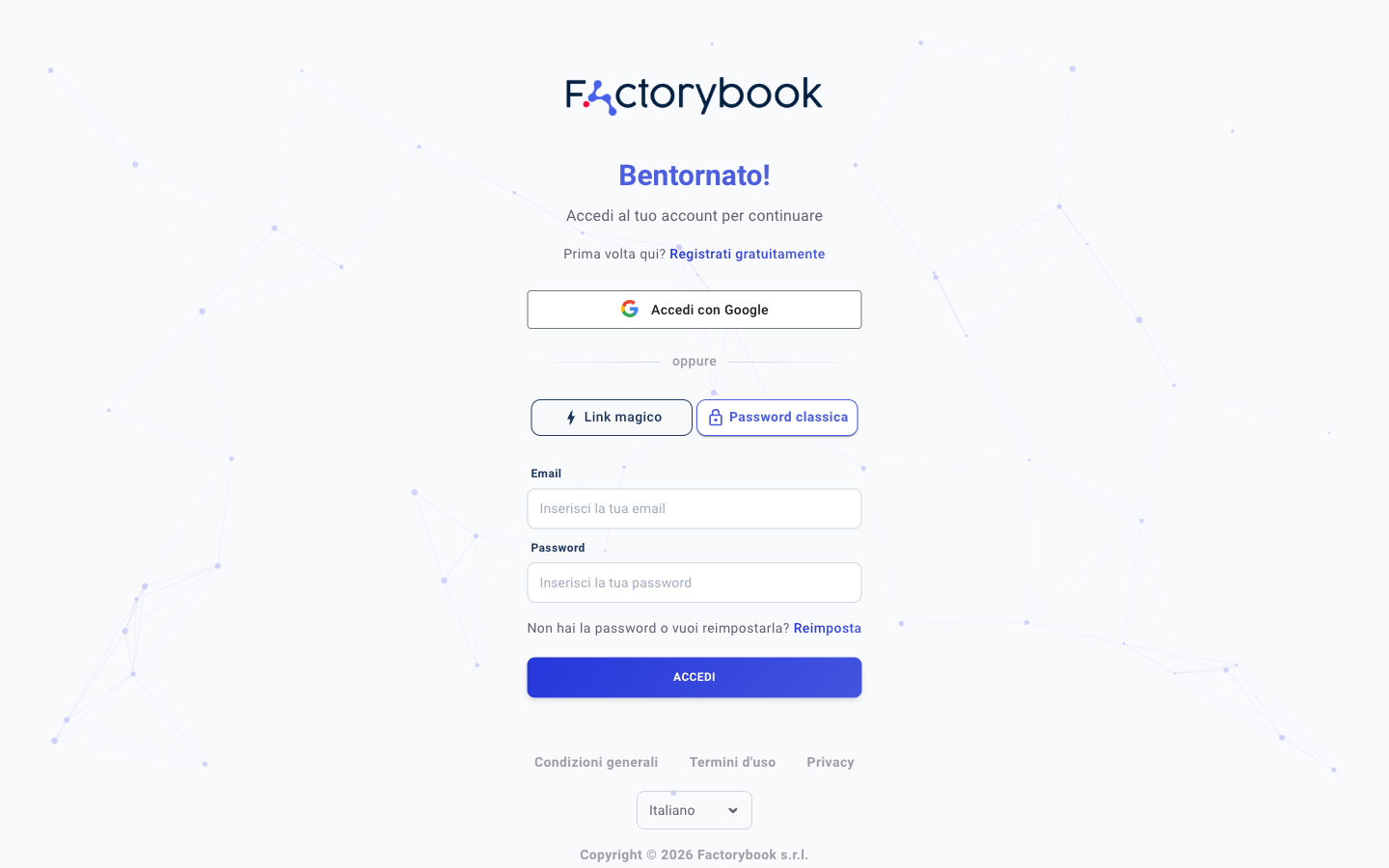 Pagina di accesso con password