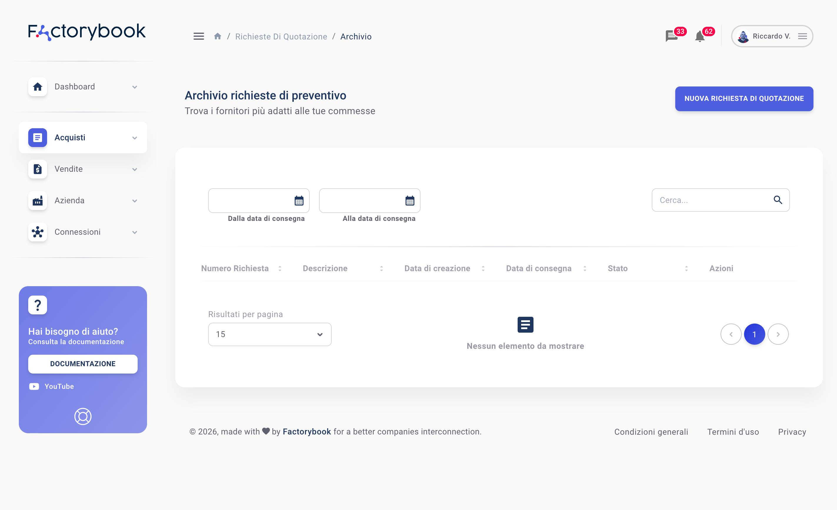 Archivio delle richieste di acquisto