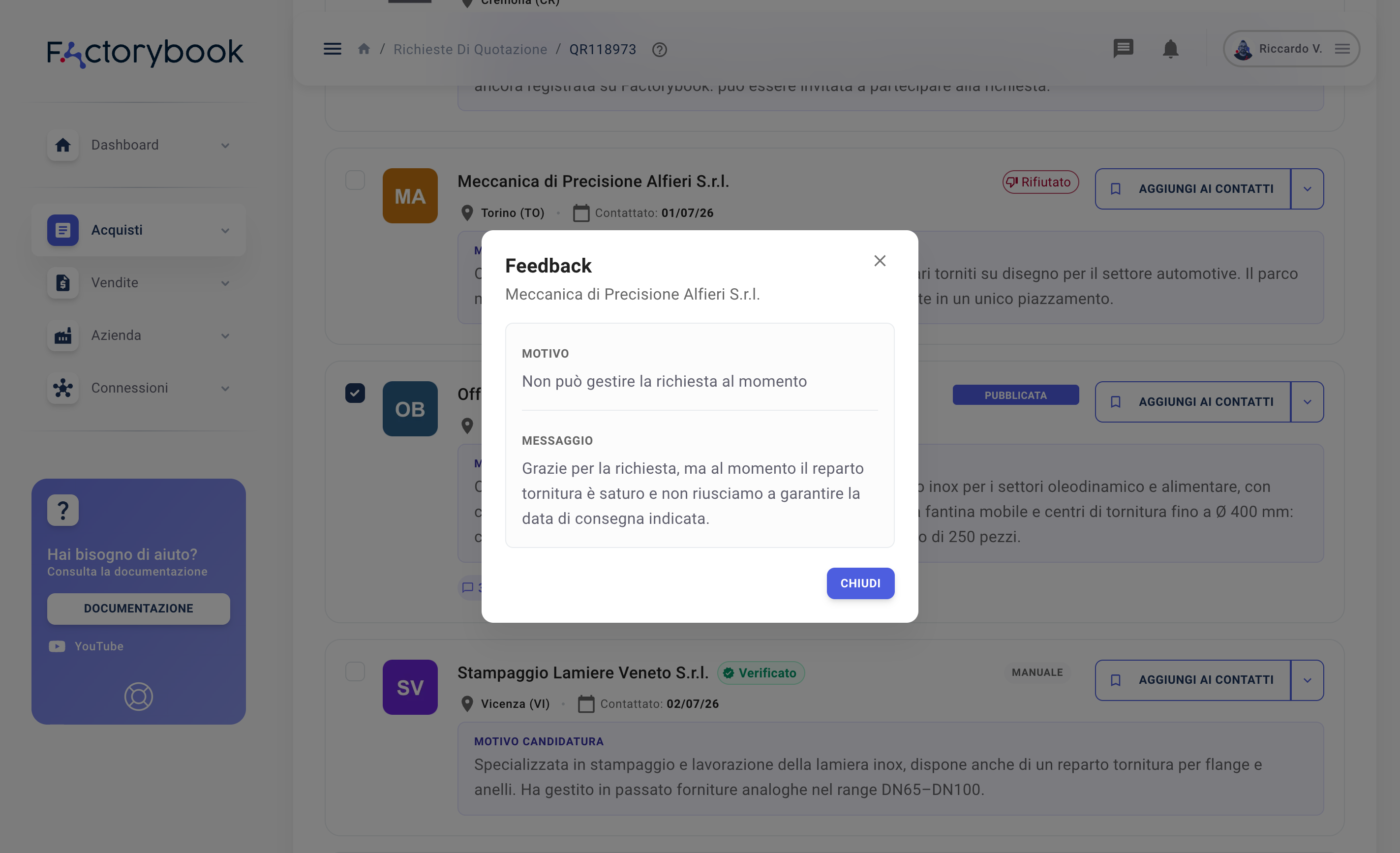 Feedback di un candidato che ha rifiutato
