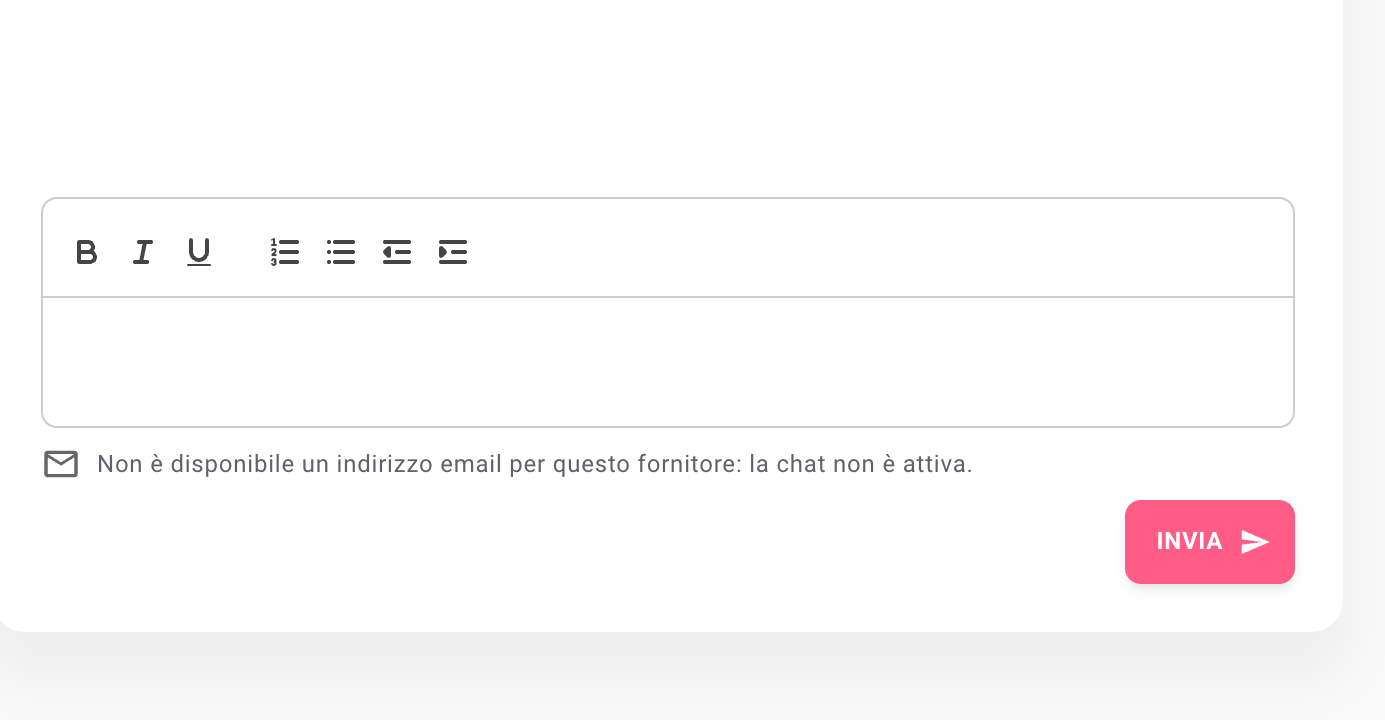 Chat non attiva per un fornitore senza indirizzo email