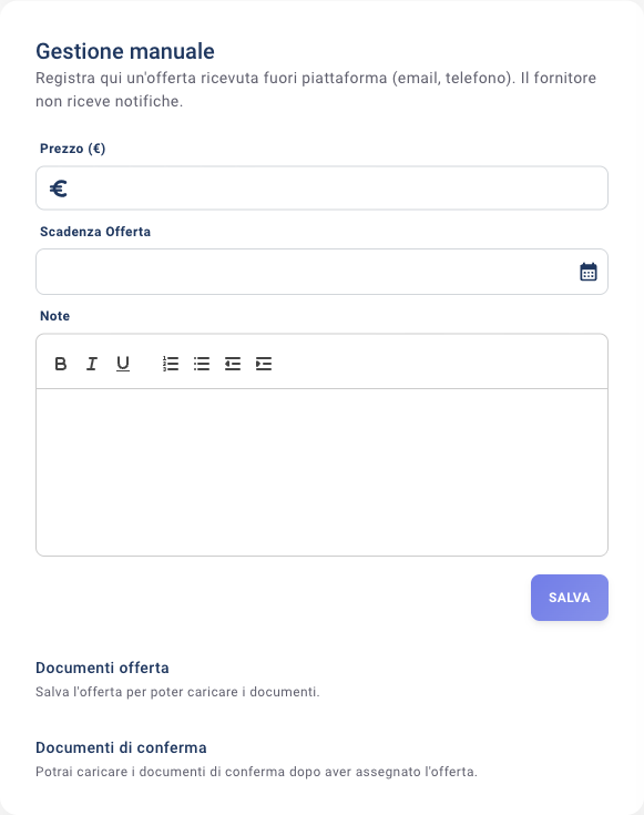 Scheda Gestione manuale vuota