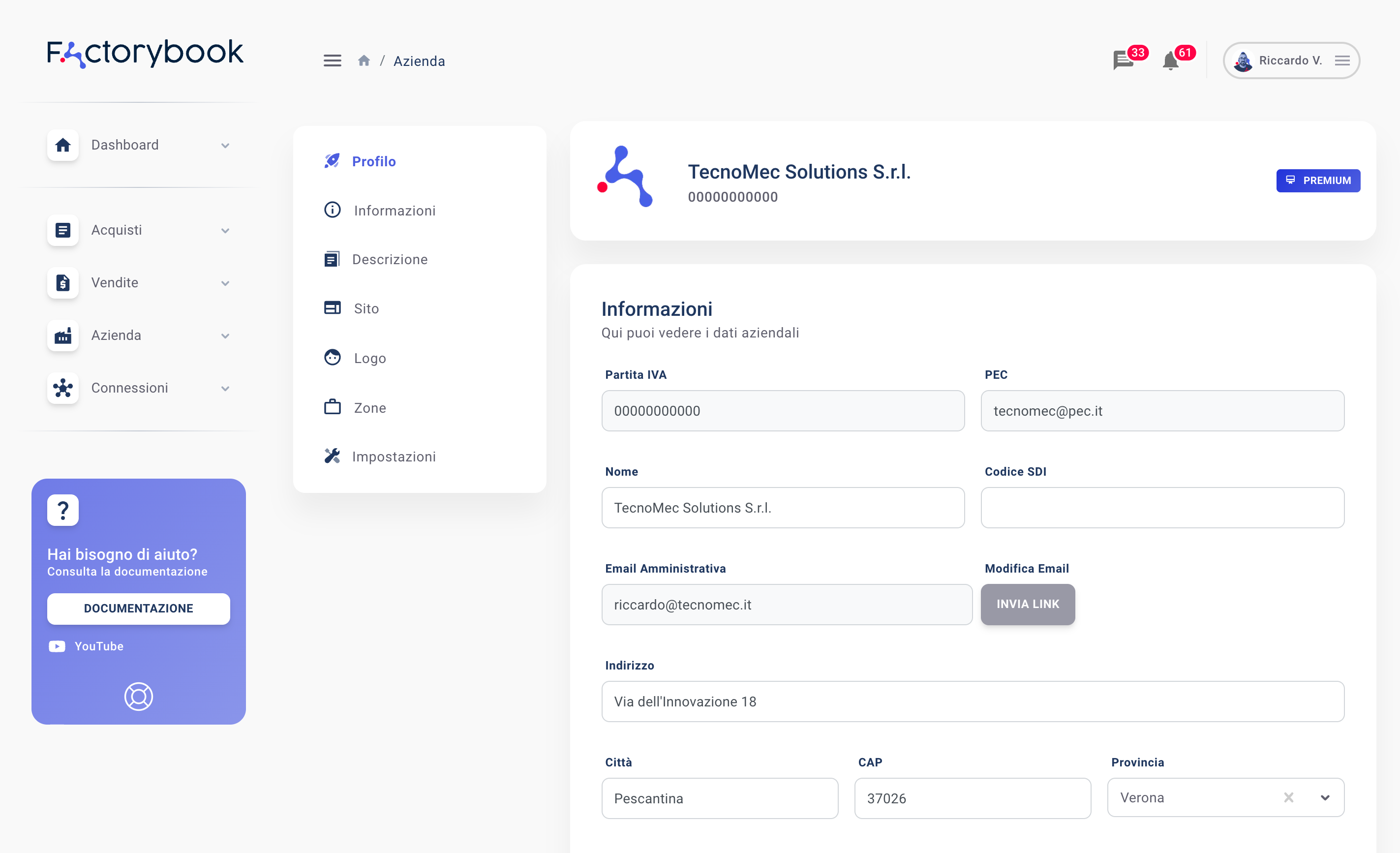 Pagina profilo azienda