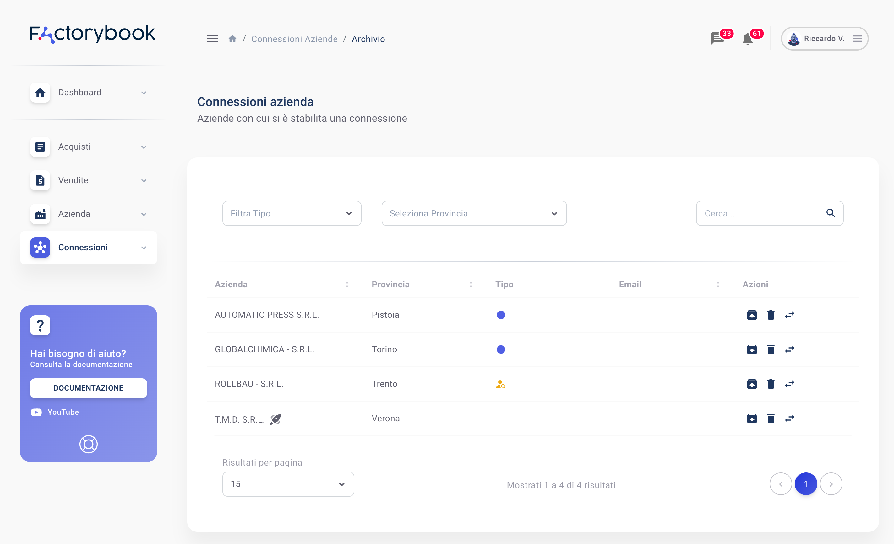 Archivio connessioni
