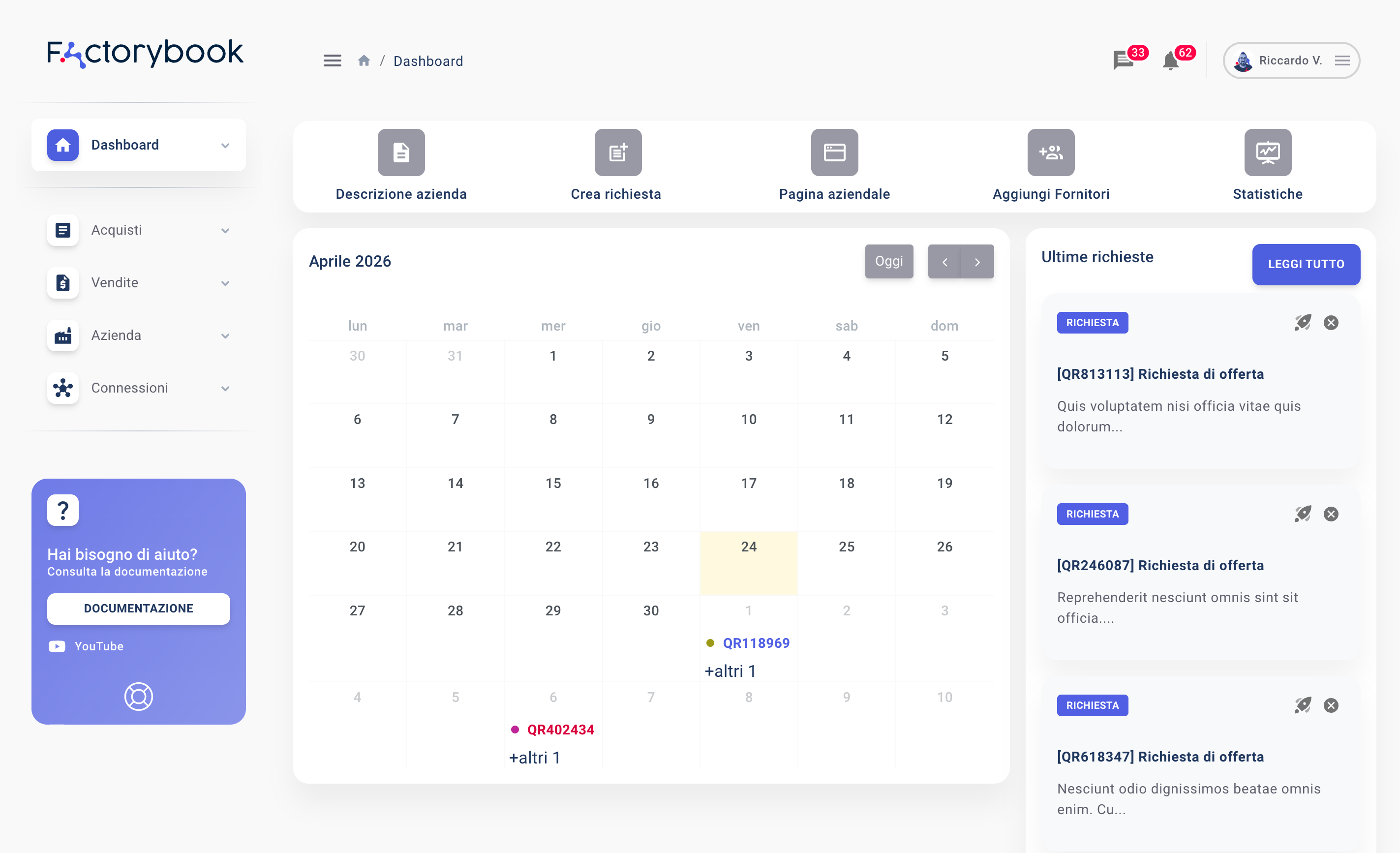 Dashboard principale
