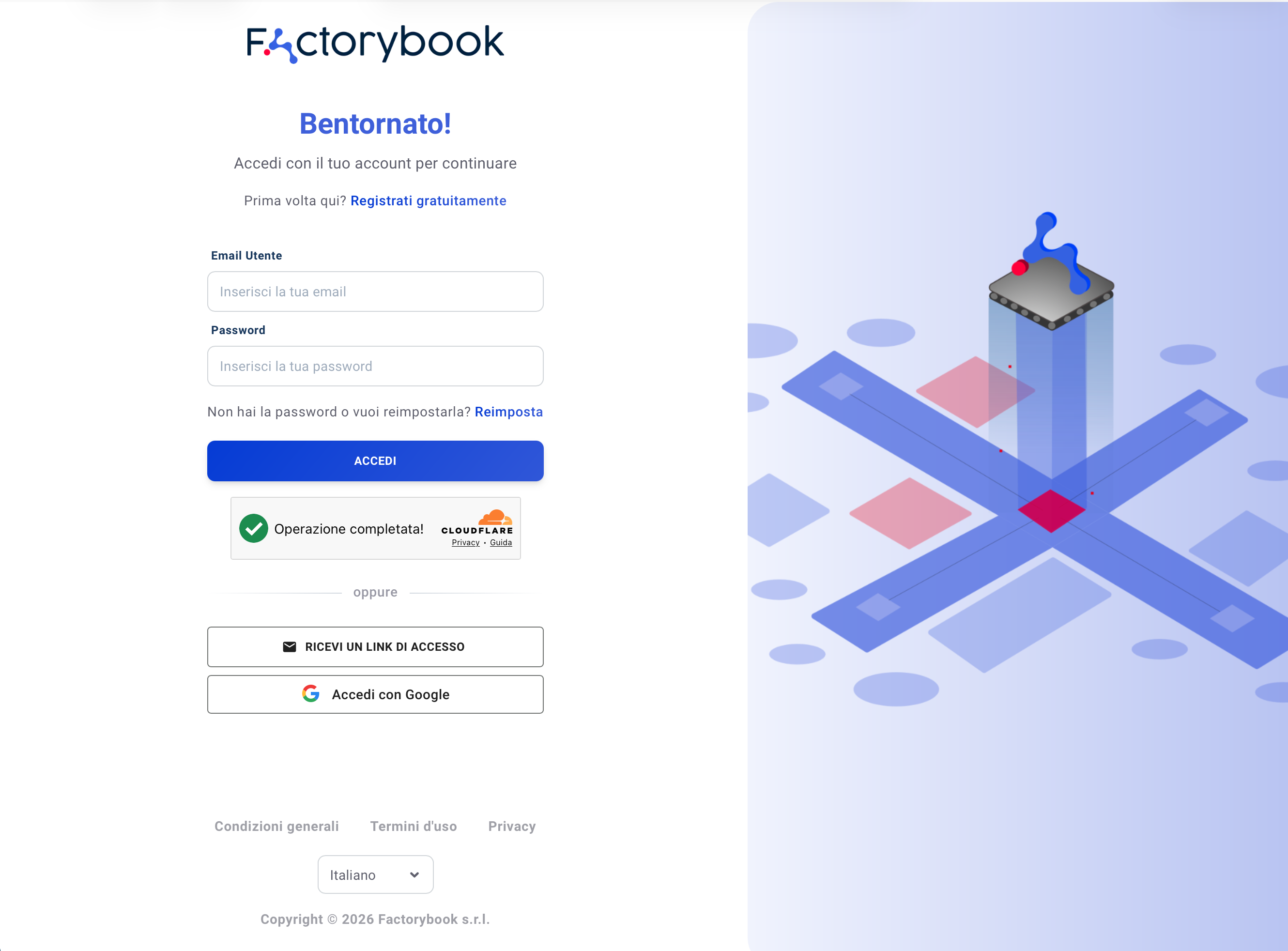 Pagina di login e registrazione