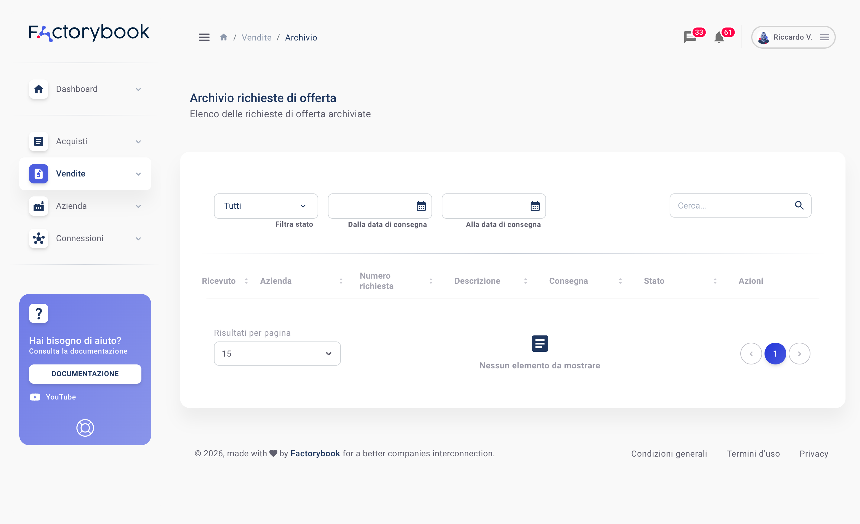 Archivio delle vendite