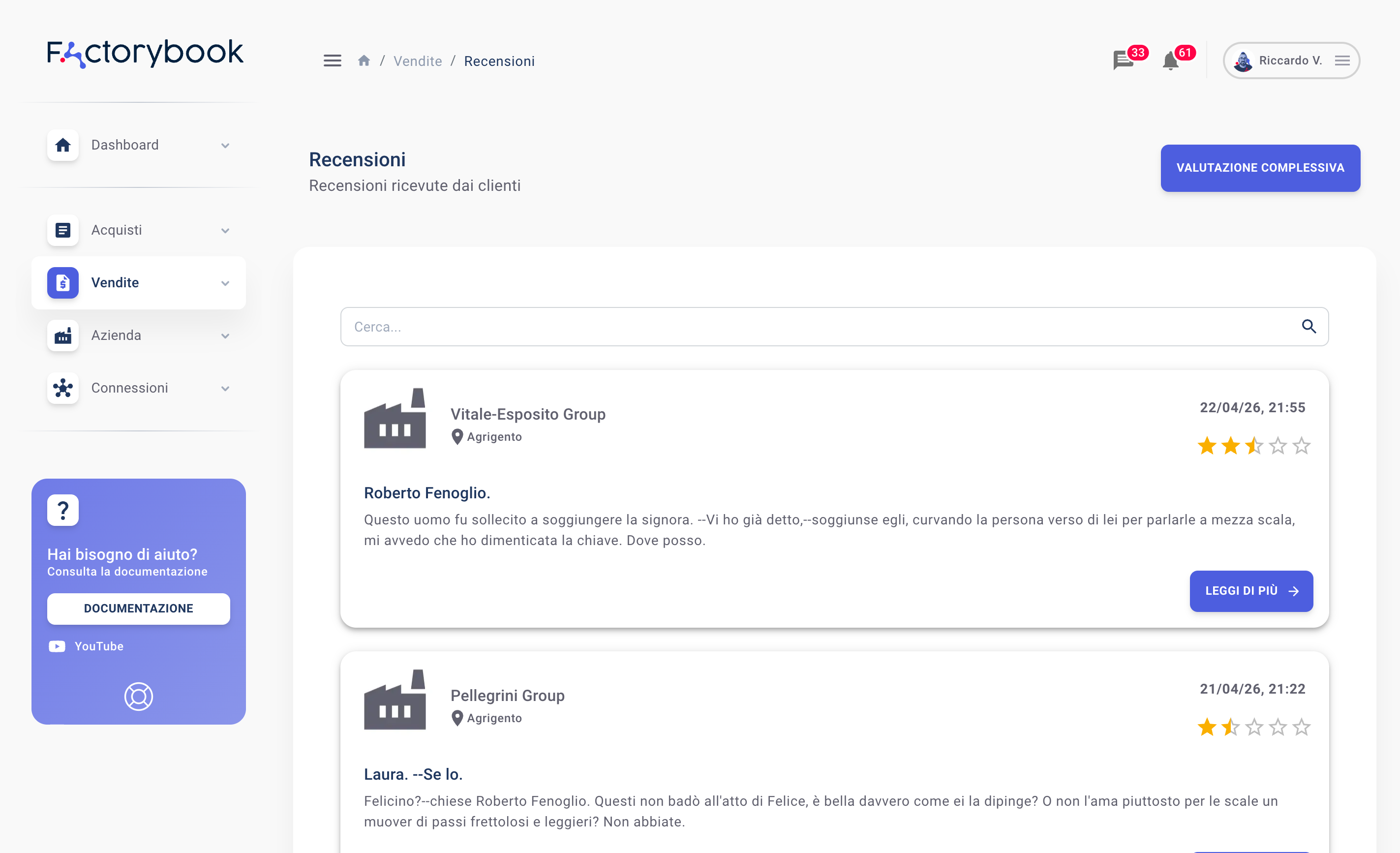 Elenco recensioni ricevute