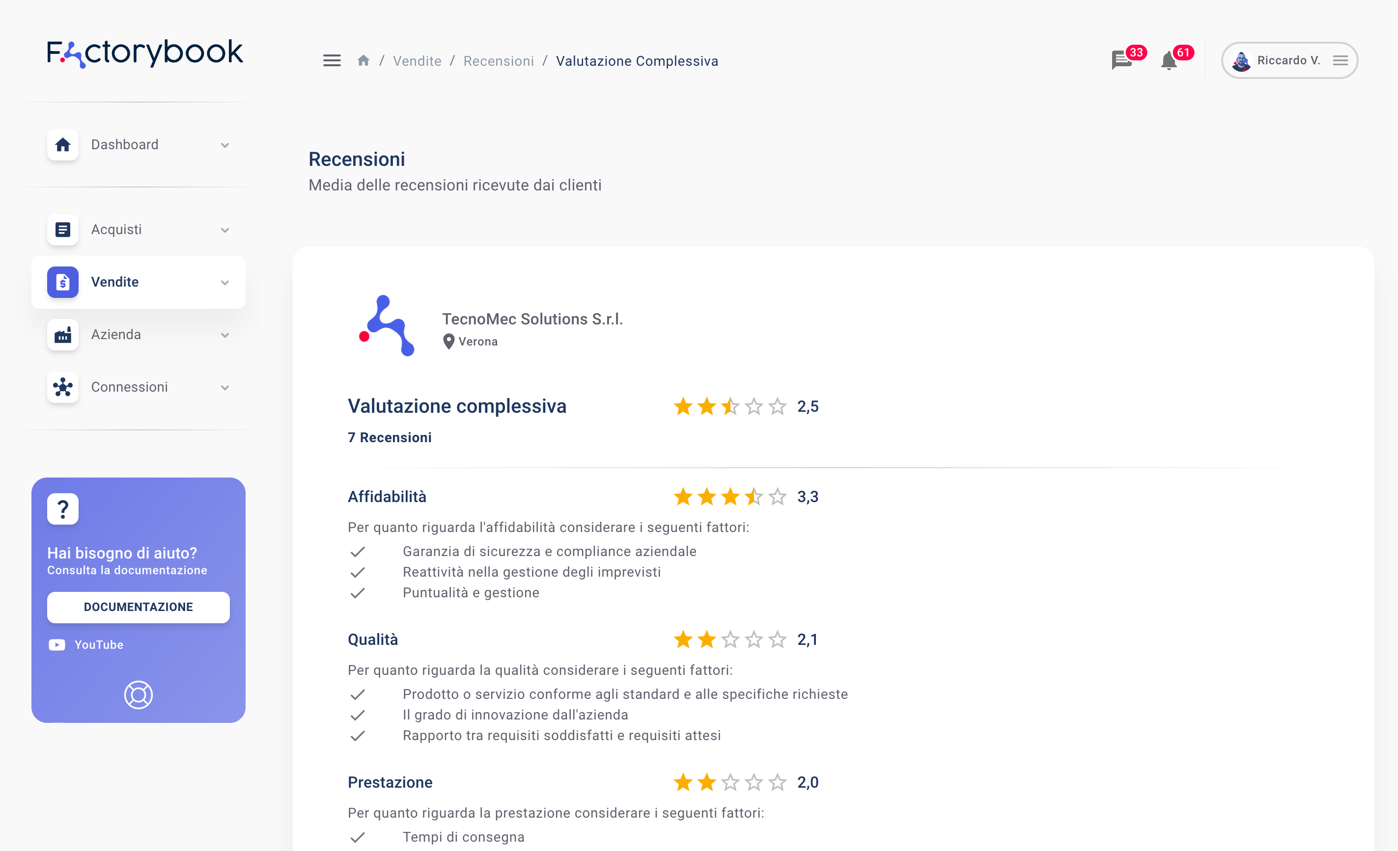 Valutazione complessiva del fornitore